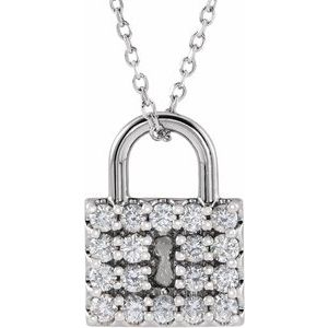 14K White 1/2 CTW Natural Diamond Lock 16-18" Necklace