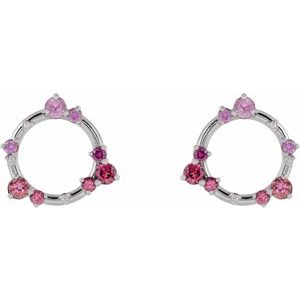 Sterling Silver Natural Pink Multi-Gemstone & .03 CTW Natural Diamond Circle Earrings