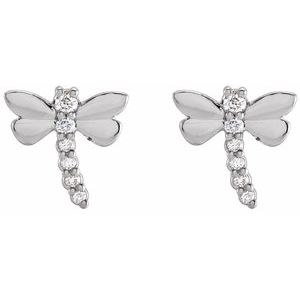 Sterling Silver .08 CTW Natural Diamond Dragonfly Earrings