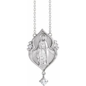 Sterling Silver .08 CTW Natural Diamond Miraculous Mary 18" Necklace