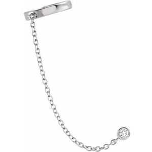 Sterling Silver 1/10 CT Natural Diamond Single Ear Cuff with Chain