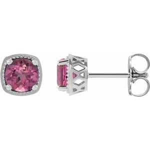 Sterling Silver 5 mm Natural Pink Tourmaline Earrings