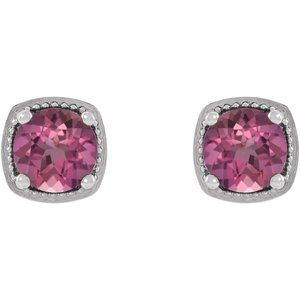 Sterling Silver 5 mm Natural Pink Tourmaline Earrings