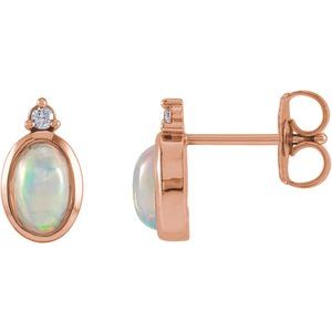 Natural Ethiopian Opal & .06 CTW Natural Diamond Bezel-Set Earrings