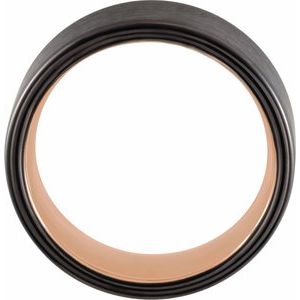 18K Rose Gold PVD & Black PVD Tungsten 8 mm Flat Band with Satin Finish Size 10