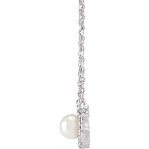 Sterling Silver Cultured Akoya Pearl & .03 CTW Natural Diamond Halo-Style 18" Necklace