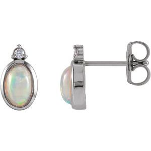 Sterling Silver Natural White Ethiopian Opal & .03 CTW Natural Diamond Bezel-Set Earrings