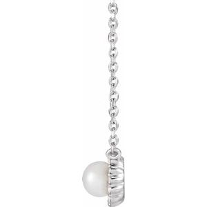 Sterling Silver Cultured White Akoya Pearl .06 CTW Natural Diamond Halo-Style 16" Necklace