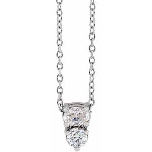 14K White 1/4 CTW Natural Diamond Two-Stone 16-18" Necklace