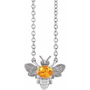 Sterling Silver Natural Orange Garnet Bee 16" Necklace