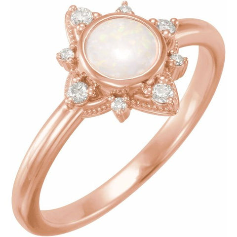 Flower Ring with Natural White Opal Center & 1/10 CTW Natural Diamond