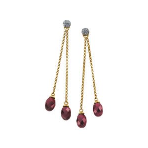 14K Yellow Natural Brazilian Garnet & 1/8 CTW Natural Diamond Earrings