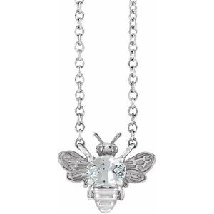Sterling Silver Natural White Sapphire Bee 16" Necklace