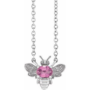 Sterling Silver Natural Pink Sapphire Bee 16" Necklace