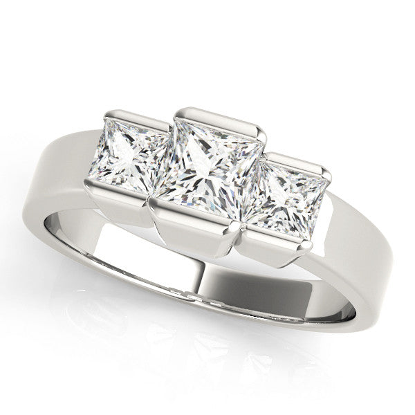 Modern Princess Three-Stone Engagement Ring Setting