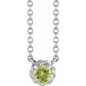 Sterling Silver 5 mm Natural Peridot Claw-Prong Rope 18" Necklace