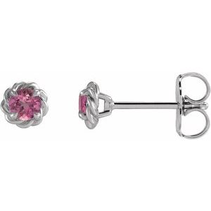 Sterling Silver 3 mm Natural Pink Tourmaline Claw-Prong Rope Earrings