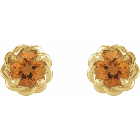 14K Yellow 4.5 mm Natural Citrine Claw-Prong Rope Earrings