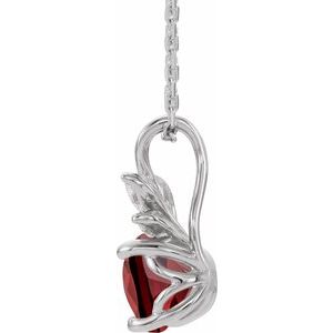 Sterling Silver Natural Mozambique Garnet & 1/10 CTW Natural Diamond 16-18" Necklace