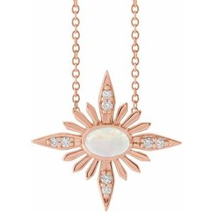 14K Rose Natural Ethiopian Opal & .08 CTW Natural Diamond 16-18" Necklace