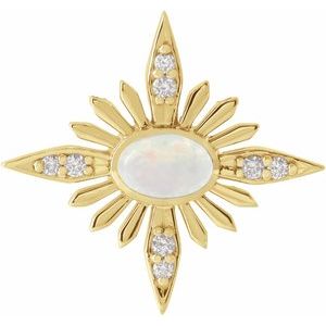 14K Yellow Natural Ethiopian Opal & .08 CTW Natural Diamond Pendant