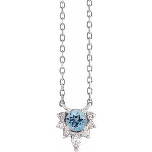 Sterling Silver Natural Aquamarine & .08 CTW Natural Diamond 18" Necklace