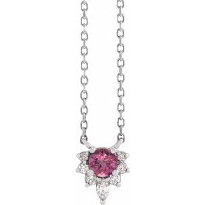 Sterling Silver Natural Pink Tourmaline & .08 CTW Diamond 18" Necklace