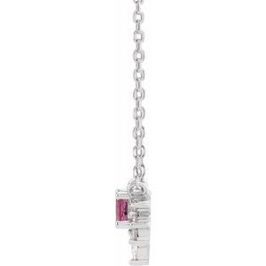 Sterling Silver Natural Pink Tourmaline & .08 CTW Diamond 18" Necklace