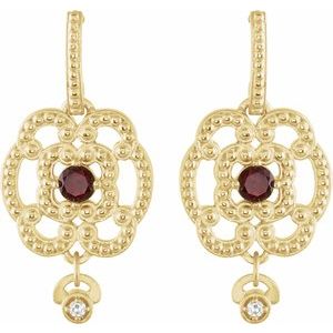 14K Yellow Natural Mozambique Garnet & .03 CTW Natural Diamond Earrings