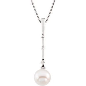 14K White Cultured White Freshwater Pearl & 1/10 CTW Natural Diamond 18" Necklace