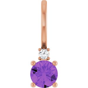 14K Rose Natural Amethyst & .015 CT Natural Diamond Charm/Pendant