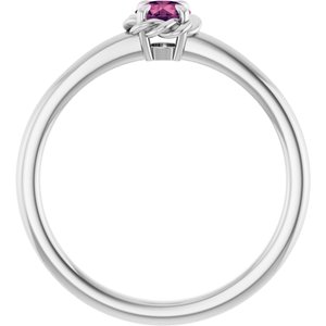 Sterling Silver Natural Pink Tourmaline Solitaire Rope Ring