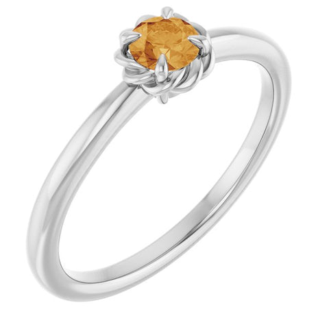 Sterling Silver Natural Citrine Solitaire Rope Ring