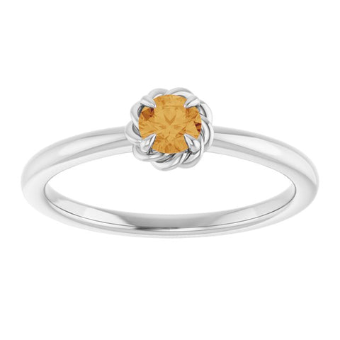 Sterling Silver Natural Citrine Solitaire Rope Ring