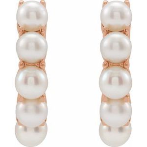 14K Rose Cultured White Freshwater Pearl 14 mm Huggie Hoop Earrings
