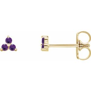 14K Yellow Natural Amethyst Three Stone Earrings