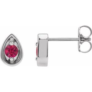 Sterling Silver 2 mm Natural Ruby Teardrop Earrings