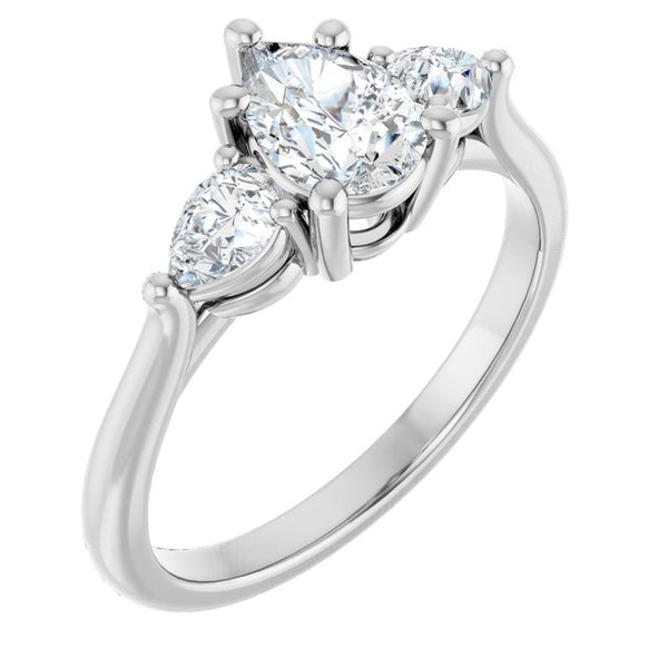 14k Three Stone Pear Diamond Engagement Ring