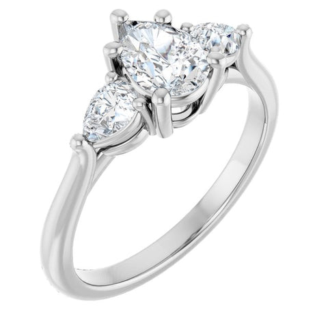 14k Three Stone Pear Diamond Engagement Ring