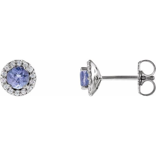 Sterling Silver 4 mm Natural Tanzanite & 1/10 CTW Natural Diamond Earrings