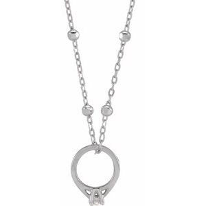 14K White .03 CT Natural Diamond Tiny Solitaire Ring 18" Necklace