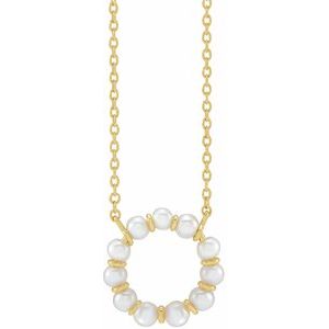 14K Yellow Cultured White Freshwater Pearl Circle 18" Necklace