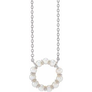 14K White Cultured White Freshwater Pearl Circle 18" Necklace