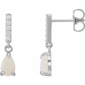 Sterling Silver Natural White Opal & .08 CTW Natural Diamond Earrings