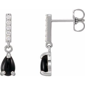 Sterling Silver Natural Black Onyx & .08 CTW Natural Diamond Earrings