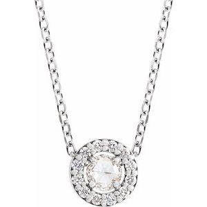 Sterling Silver 1/5 CTW Rose-Cut Natural Diamond Halo-Style 16-18" Necklace