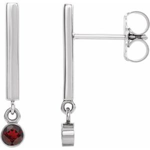 14K White Natural Mozambique Garnet Bar Earrings