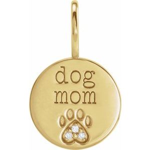 14K Yellow .01 CTW Natural Diamond Engraved Dog Mom Paw Print Charm/Pendant