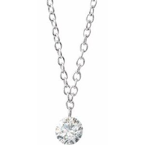 14K White 1/6 CT Drilled Natural Diamond Solitaire 16-18" Necklace