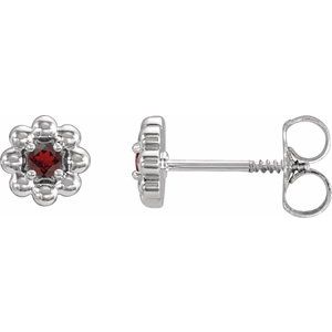 Sterling Silver Natural Mozambique Garnet Petite Flower Beaded Earrings